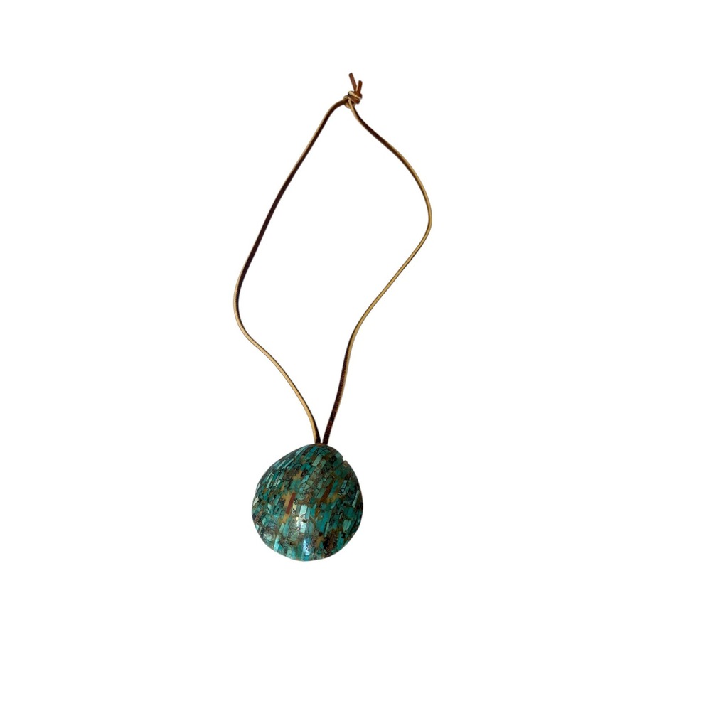 Vintage Santo Domingo Turquoise Mosaic Inlay Shell Pendant Southwestern Necklace - Picture 3 of 8